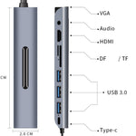 Hub Docking USB-C 9 en 1 HDMI VGA para Laptop y Móvil