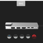 Hub USB-C Multifunción 6 en 1 HDMI RJ45 PD