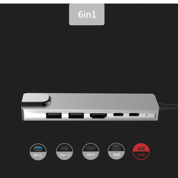 Hub USB-C Multifunción 6 en 1 HDMI RJ45 PD