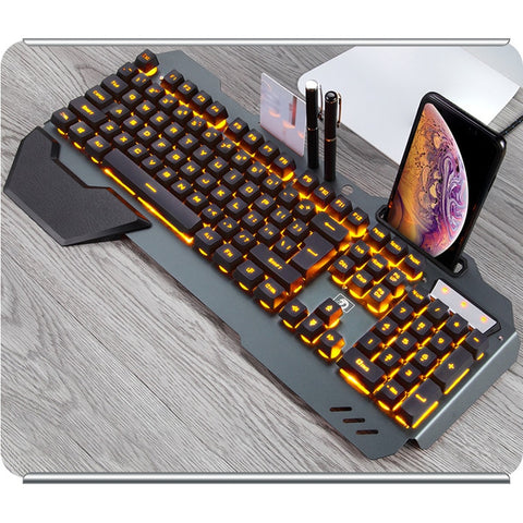 Teclado Gaming Ergonómico con RGB y Soporte para Celular