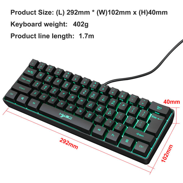 Teclado Gaming Membrana 61 Teclas RGB Mini
