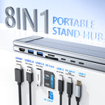 Estación Docking Aluminio 8 en 1 HDMI USB-C con Soporte Laptop