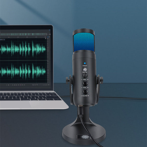 Micrófono Condensador USB con Luz RGB Ambiente
