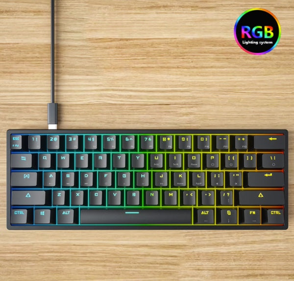 Teclado Mecánico 61 Teclas RGB Efecto Luz Programable