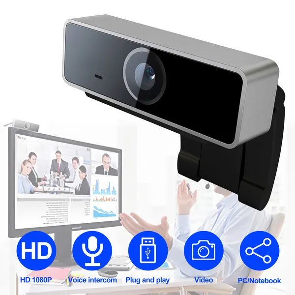 Webcam FHD 1080P USB con Micrófono y Enfoque Automático