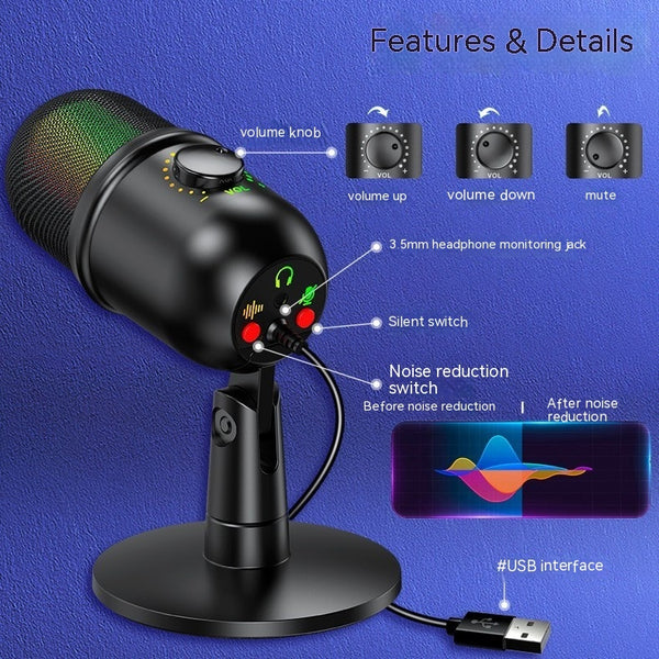Micrófono USB RGB para Transmisiones en Vivo